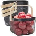 Juvale 4 Pack Square Mesh Fruit Basket with Wooden Handle