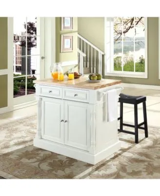 Crosley
Oxford Butcher Block Top Kitchen Island With 24" Upholstered Saddle Stools