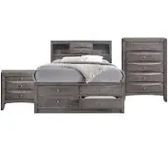 Baroque Beauty King Storage 3 Piece Bedroom Set, Includes Bed, Chest & Nightstand, Storage Bed, with Storage Shelves and Drawers, Silver Knobs