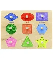 Aile Toddler Wooden Preschool Learning Shape Peg Puzzle Board Toys