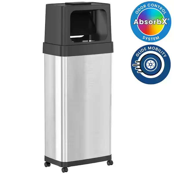 iTouchless 24 Gallon Dual Push Open Trash Can with Wheels and AbsorbX Odor Filter, 91 Liter Swing Flip Doors Rectangular Stainless Steel Garbage Bin, Perfect for Restaurant, Business, Home Kitchen