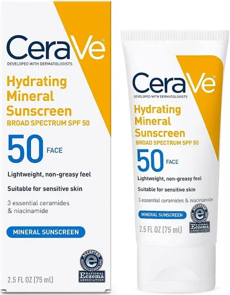 CeraVe 100% Mineral Sunscreen SPF 50 | Body Sunscreen with Zinc Oxide &amp; Titanium