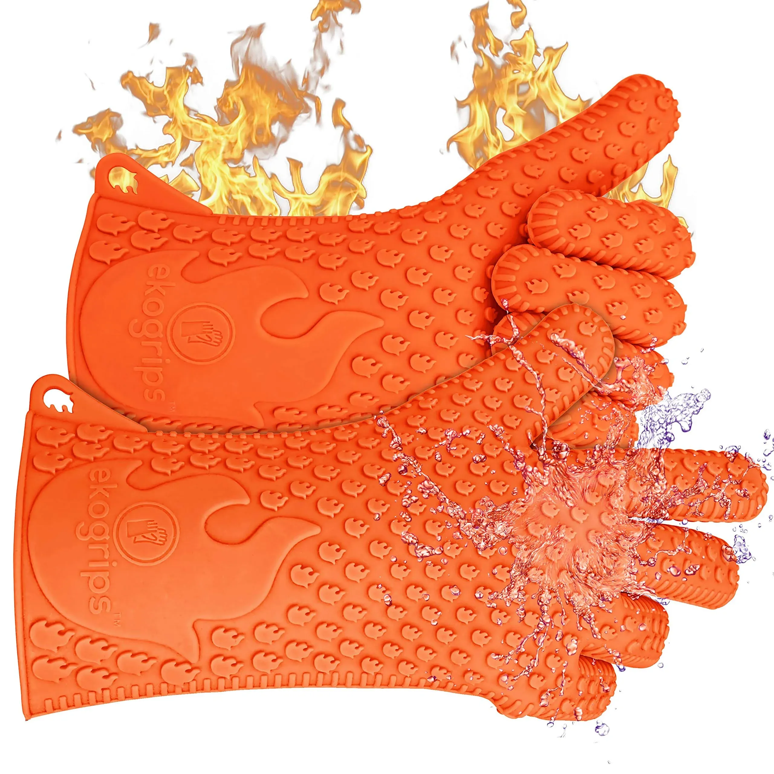 Ekogrips Premium Grilling Gloves Heat Resistant BBQ Gloves for Indoor and Outdoor Cooking, Meat Handling Gloves, Kitchen Oven Gloves with Fingers, Silicone Oven Mitts