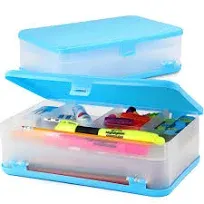 Enday Pencil Box Pink, Large Capacity Plastic Double Deck Box with 12 Compartments, Plastic Pencil Box with Snap-Tight Lid, Hard Pencil Case Storage Organizer Pencil Boxes