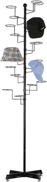 MyGift Modern Large Freestanding Hat Rack Stand Metal Retail Wig or Hat Display Stand with 20 Customizable Circular Hooks