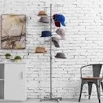 MyGift Modern Large Freestanding Hat Rack Stand, Silver Metal Retail Wig or Hat Display Stand with 20 Customizable Circular Hooks