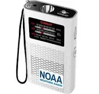 Pocket Weather Radio NOAA AM FM Band Portable Transistor Small Radio Battery Operated by 1500MAH with Long Antenna Emergency Alert and Flashlight Best Reception Best Sound Quality (White)