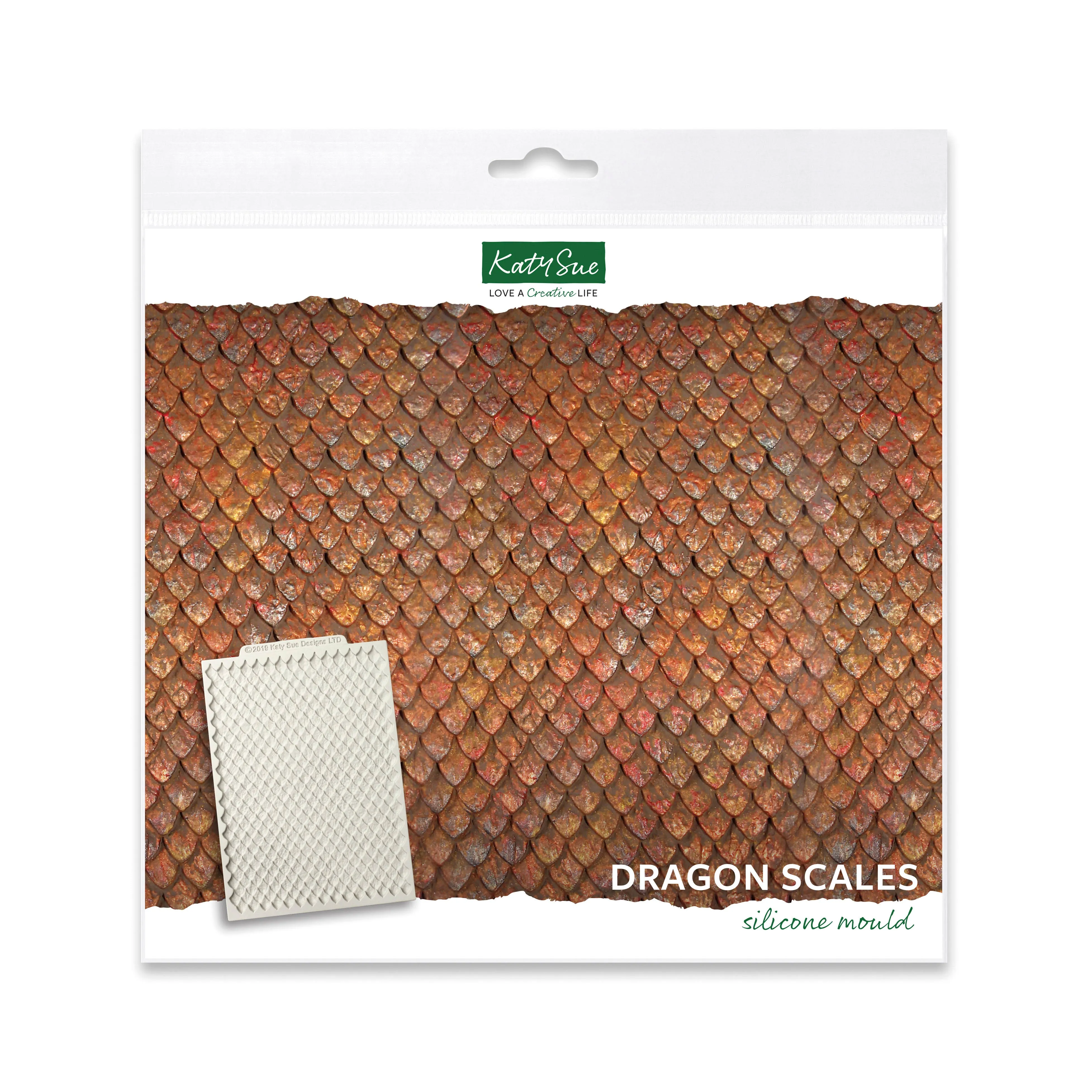 Katy Sue Continuous Dragon Scales Silicone Mold Texture Mat. Create Dragon, Dinosaur or Fish Scales with Polymer or Air Dry Clay, Sugar Paste, Gum Paste & Fondant. From Katy Sue Designs Silicone Molds