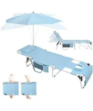 Minndudu Tanning Lounge Chair with UPF 50+ 360° Adjustable Large Umbrella Face Arm Holes