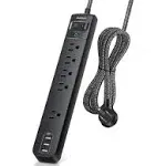 10 Ft Power Strip Surge Protector- 5 Outlets 3 USB Ports, Flat Plug 10 FT