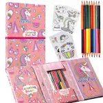 YOYTOO Unicorn Coloring Pads Kit for Girls, Unicorn Coloring Book with 60 Coloring Pages and 16 Colored Pencils for Drawing Painting, Back to School Travel Coloring Kit for Kids Girls Ages 3-12