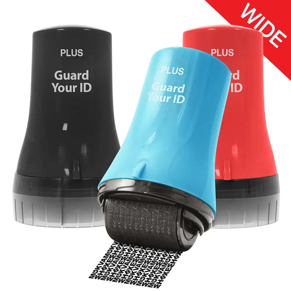 Wide Advanced Roller by Guard Your ID for Identity Theft Protection Roller Stamp, As Seen on TV (Wide 3-Pack) (Mixed Color: Turquoise, Black, Red, Wide)