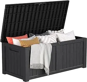  Outdoor Storage Box, Large Lockable Resin Deck Box, Water Resistant 120 Gallon