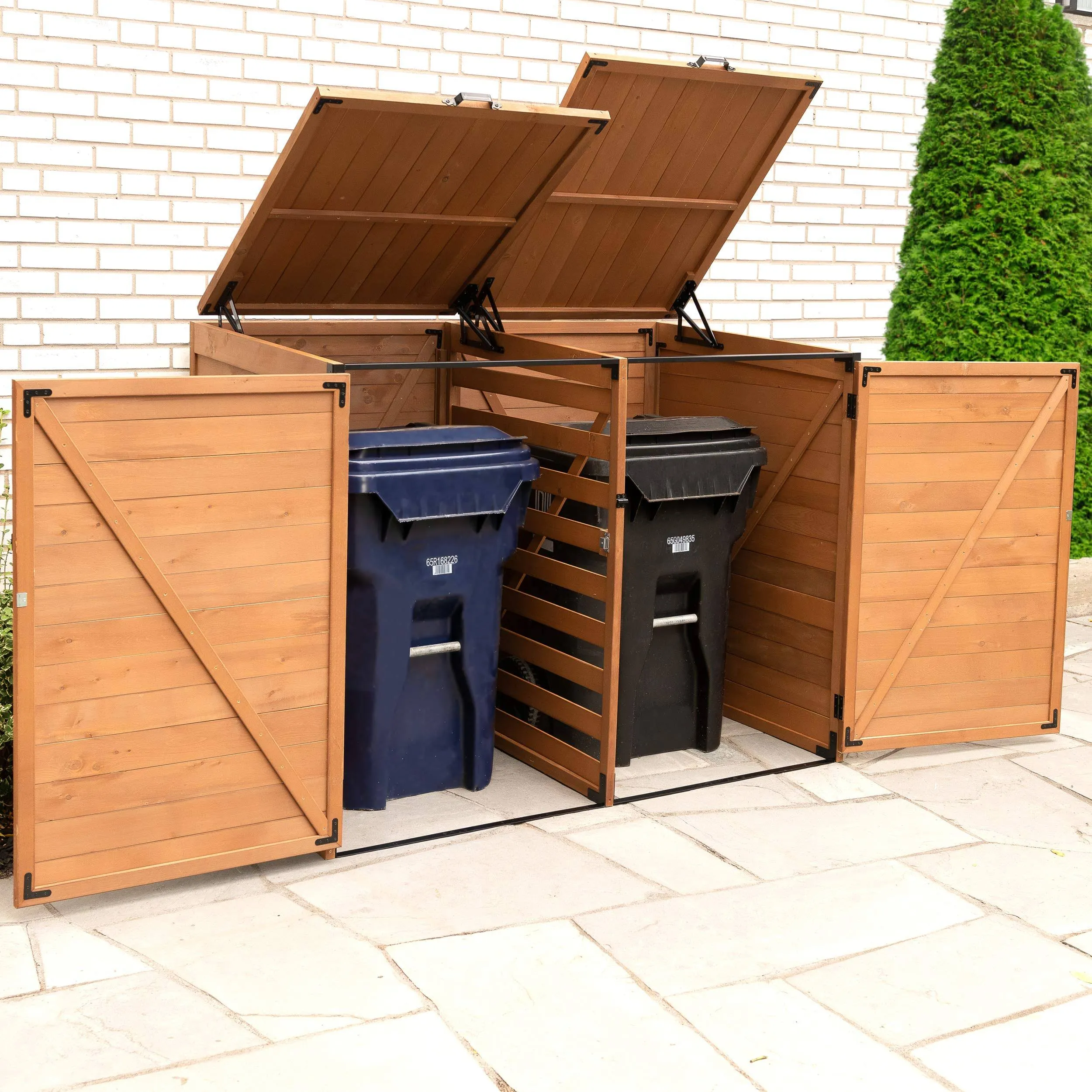 Leisure Season Medium Horizontal Wood Trash and Recycling Storage Shed in Brown - TRSM5937-E