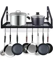 Pot and Pan Hanger, Wall Mounted Pots and Pan Hanging Rack with 8 Hooks for Kitc