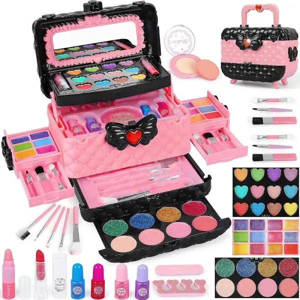 54 Pcs Kids Makeup Kit for Girls, Princess Real Washable Pretend Play Cosmetic &amp;