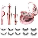 5 Pairs Magnetic Eyelashes and Eyeliner Kit, Lanvier Reusable 3D Magnetic False Lashes Extension No Glue Needed - Black