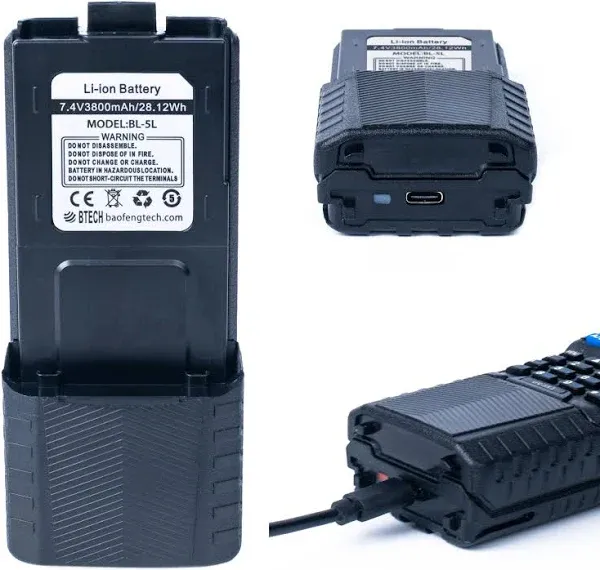 Baofeng, BTECH BL-5L 3800mAh Li-Ion Battery Pack, High Capacity Extended Battery for UV-5X3, BF-F8HP, and UV-5R Radios (BL-5 Baofeng Battery Series)