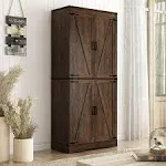 Blotout 71 inch Farmhouse Tall Kitchen Pantry, 5 Layers Storage Cabinet with Adjustable Shelves, Farmhouse Pantry Cabinet with 4 Barn Doors for Kitchen,