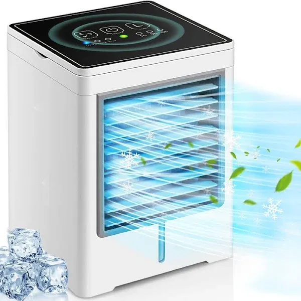 Portable Air Conditioners, Personal Evaporative Air Cooler with 3 Wind Speeds Touch Screen Mini Air Conditioner, Portable Ac Unit Fan with 1-6H Timer for Room, Desk, Tent, Bedroom, Car, RV and Camping