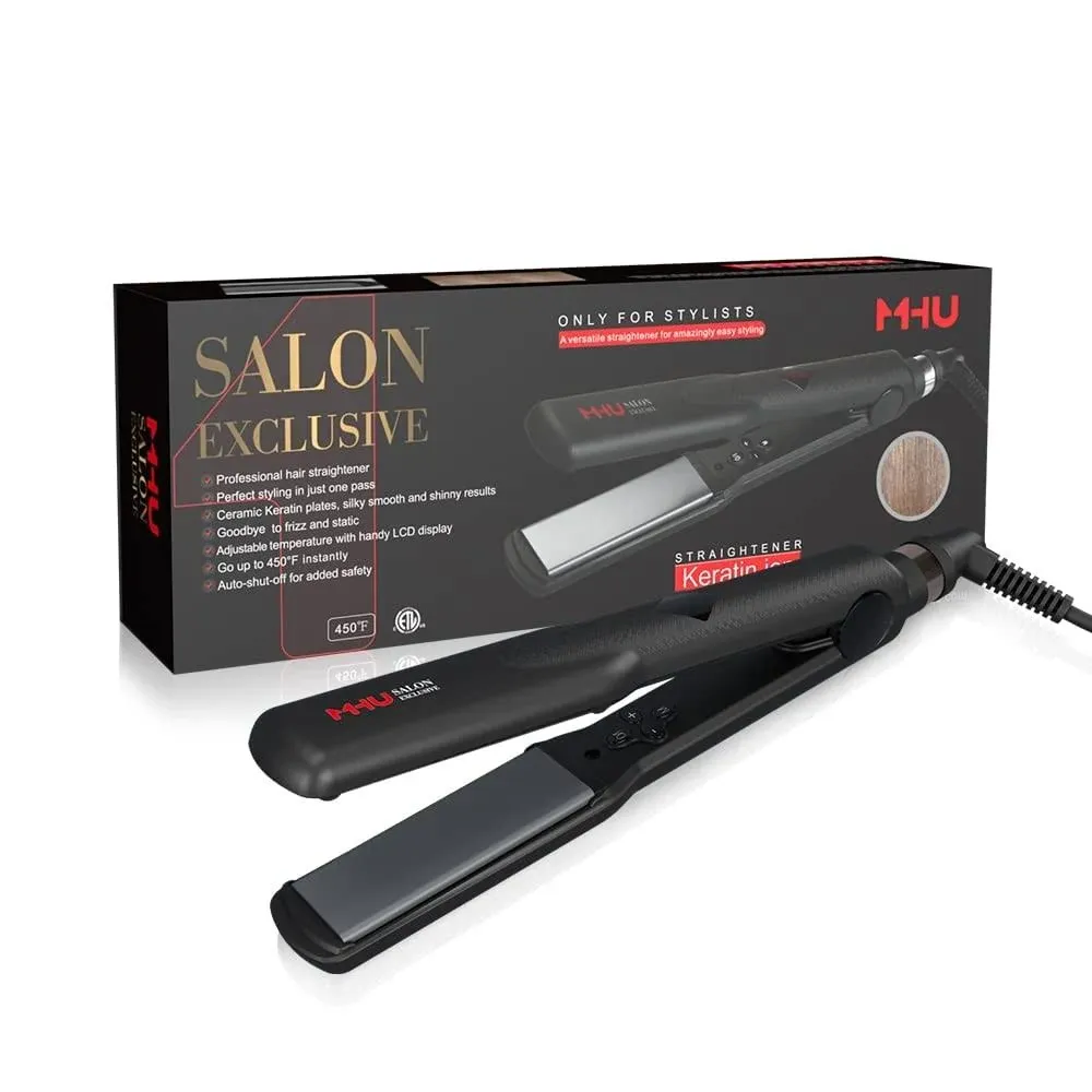 Hair Straightener and Curling Iron with Adjustable Temperature,1.25 Inch Wide Dual Voltage Floating Ceramic Plate 2 in 1 Flat Iron with Auto Shut Off