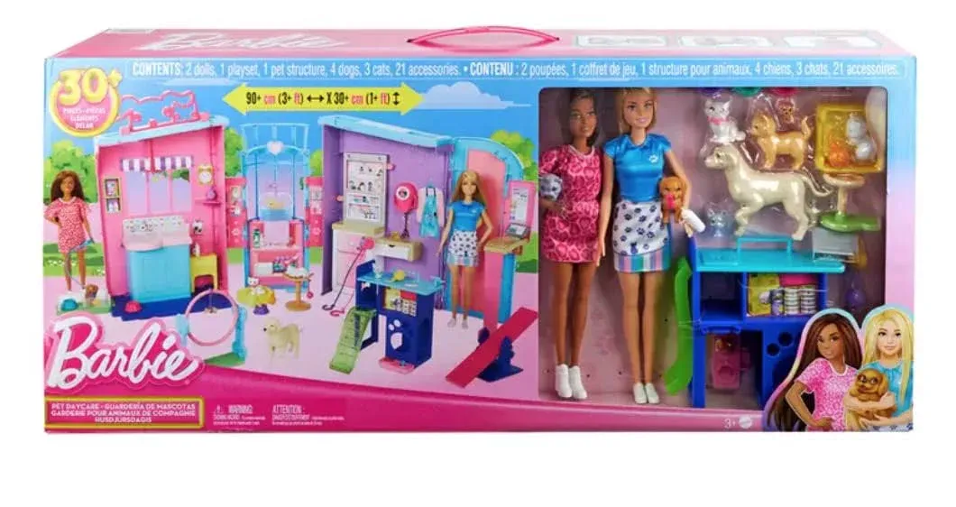 ⭐NEW⭐ DELUXE Barbie Pet Daycare   2 BARBIES, 1 Playset, 4 Dogs, 3 Cats, 21 Acces