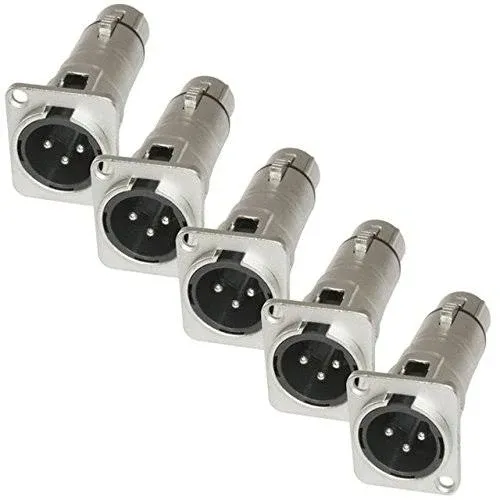 5 Pack: XLR Male to XLR Female Pass Through Connector Adapter Jack for D Panel Mount