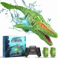 HScopter Remote Control Dinosaur 2.4G Water Toys RC Boat with LED Lights Module Batteries Boat for Swimming Pool Lake Bathroom Bath Birthday Party