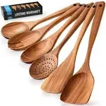 Zulay Kitchen 9-Piece Teak Wooden Utensils for Cooking - Natural Teak Utensil Set with Premium Gift Box - Non-Stick Wooden Spoons for Cooking - Kitchen Gift Set - Comfortable Grip Wooden Utensil Set