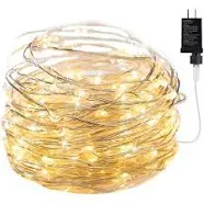 Minetom Fairy Lights Plug In, 33Ft 100 Leds Waterproof Silver Wire Firefly Light