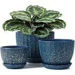 Ceramic Plant Pots with Drainage Holes and Saucers, Round White Flower Pots for Indoor Plant, Diameter 3.3/4.3/5.5 Inches Small Flower Planters Set of 3