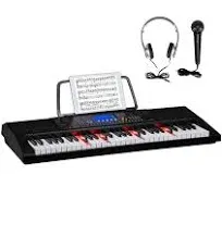 GLARRY 61-Key Portable Electronic Piano Keyboard for Beginner w/Lighted Keys, LCD Screen, Microphone, Headphones, 3 Teaching Modes, Built-In Speakers