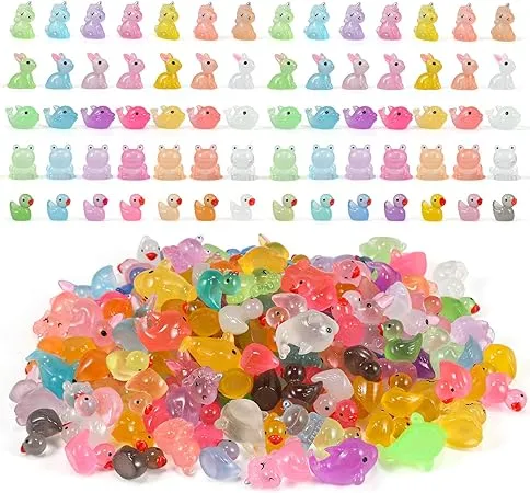 146PCS Luminous Mini Resin Ducks Glow in The Dark Duck Dolphin Frog Rabbit Unicorn 5 Combination Sets for Office Prank Plants Party Garden Micro Landscape Aquarium Dollhouse Decoration DIY Craft