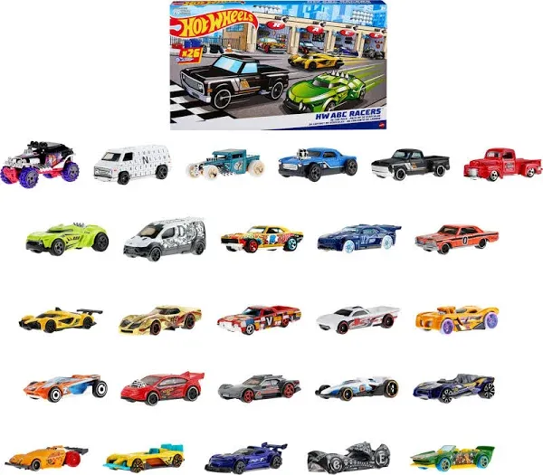 Hot Wheels ABC Racers, Set of 26 Cars with Letters of The Alphabet - Multi-Color