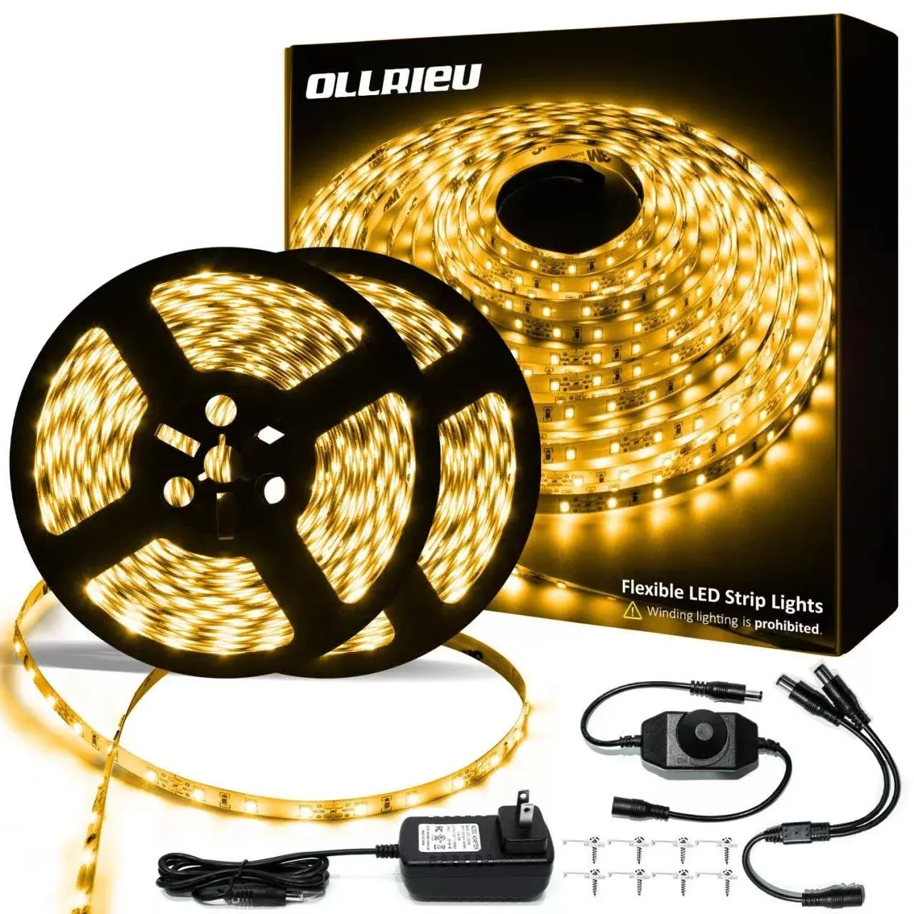 ollrieu White Led Strip Lights Dimmable Bright White Strip Lighting 1200 Leds 2835 Flexible Ribbon Light