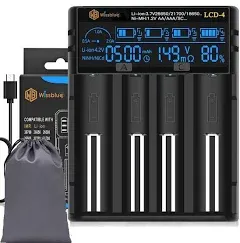 WISSBLUE 18650 Battery Charger, LCD Screen Can Display Capacity, Adjustable 2A 18650 Charger, Suitable for 26650 21700 18350 17500 14500 18650,NiMH NiCd AAA AA