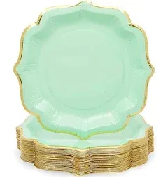 Sparkle and Bash 48 Pack Mint Green Paper Plates with Scalloped Edge for Birthday Party