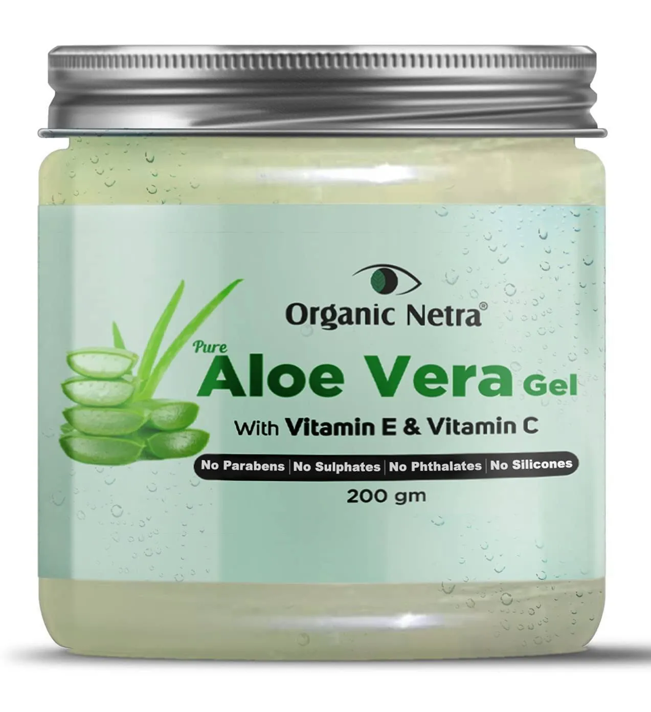 Organic Netra Pure Aloe Vera Gel with Vitamin C &amp; E for Skin, Face and Hair | He