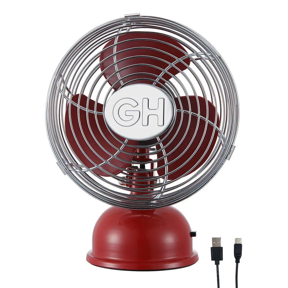 Good Housekeeping All-Metal USB-Powered 5" Oscillating Personal Fan, Crimson