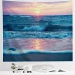 IcosaMro Ocean Tapestry Wall Hanging, Sea Beach Wave Sun Cloud Landscape Scenery Nature Wall Art [Double-Folded Hems] Bohemian Home Decor for Bedroom, Dorm, College, Living Room, 60x82.7, Blue