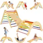  7 in 1 Wooden Pikler Triangle Set, Toddler Climbing Toys for Indoor &amp; Rainbow