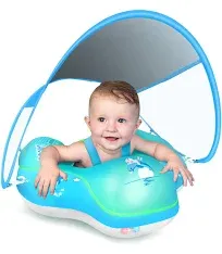 LAYCOL Flotteur de natation gonflable pour bébé avec auvent de protection solaire, ajoutez une queue sans retournement pour les enfants de 3 à 36 mois