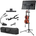 Klvied Portable Folding Music Stand with Violin Hanger, Sheet Music Stand with Carrying Bag, Light, Black