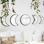 Yubaihui 5pcs Scandinavian Bohemian Home Wall Decor Moon Phase Decorative Mirror Set Acrylic Bedroom Decoration Self Adhesive Ornament Living Room