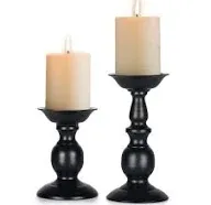 Nuptio Black Candle Holder for Pillar Candles - 2 Pcs Rustic Candle Holders Set Metal Candle Stand Tall Retro Fall Pillar Candleholder for Halloween Easter Farmhouse Fireplace Home Table Centerpiece