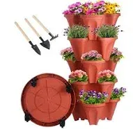 Vertical Planter 5 Tier Stackable Planters Garden Planters Strawberry Herb Flower and Vegetable Planter Indoor Outdoor Gardening Pots with Removable Wheels and Tools