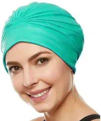 Beemo Swim Caps for Women Swimming Turban Polyester Latex Lined Pleated for Ladies