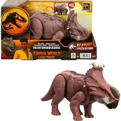 Mattel Jurassic World Wild Roar Dinosaur Action Figure, Pachyrhinosaurus with Continuing Head Strike & Roar Sound, Posable Toy with Digital Play