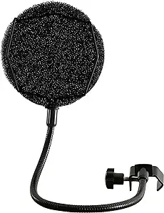 Melon Audio Pop Filter for Microphone - Sponge Layered Pop Wind Screen with Enhanced Flexible 360° Gooseneck Clip Metal Arm (includes Extra Filter)