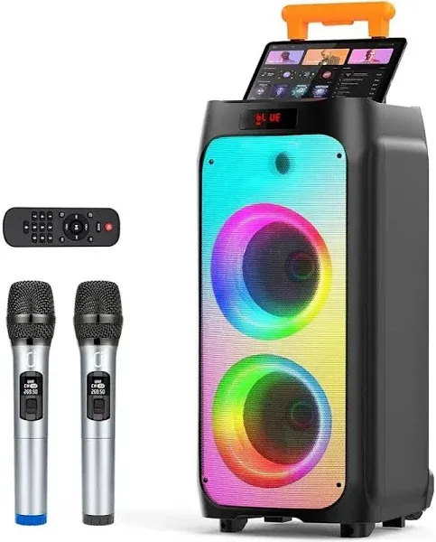 HWWR Karaoke Machine with 2 Wireless Microphones Portable Bluetooth Karaoke Speaker for Outdoor